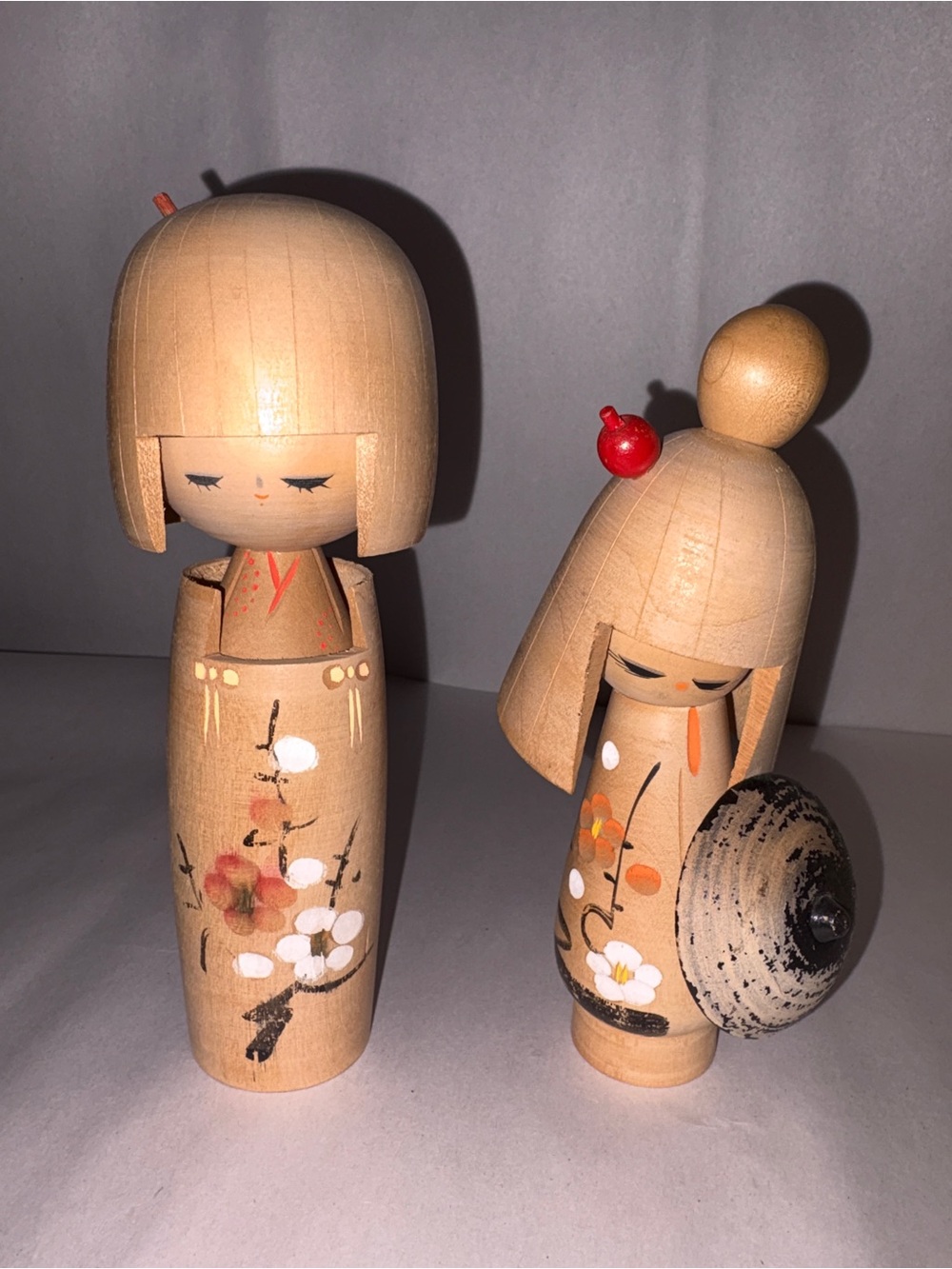 Vintage Japanese Wood Sosaku Kokeshi Dolls | Set of 2 | Hand Painted